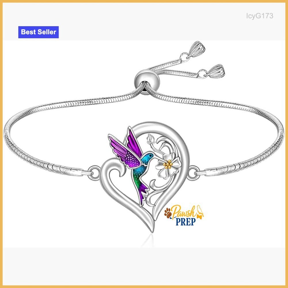Sterling Silver Adjustable Hummingbird Heart Bracelet Memorial Gift